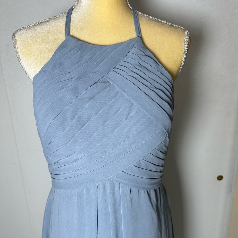 Azazie Dusty Blue Chiffon Bridesmaid Dress A-Line Halter Size A8 - Picture 6 of 12